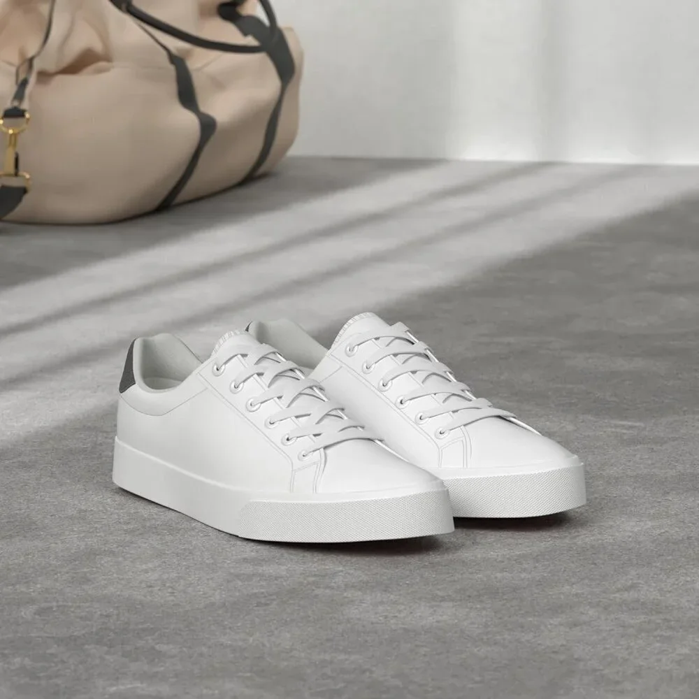 Mens White Tennis Shoes Low Top Fashion Sneakers PU Leather Casual Footwear